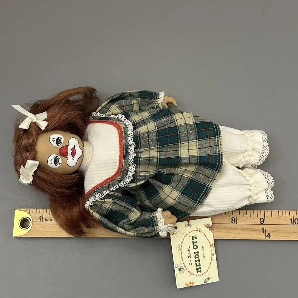 Vintage Heidi Ott Swiss Design Girl Doll w/Painted Clown Face Handmade In Box